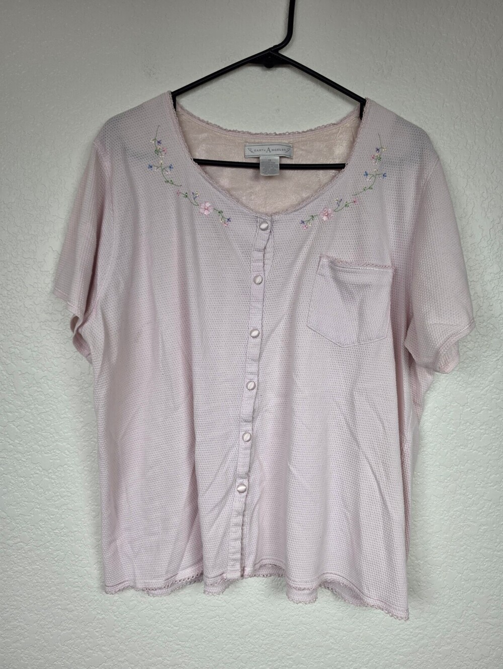 Earth Angels Pink Floral Embroidered Button-Up Shirt 1X